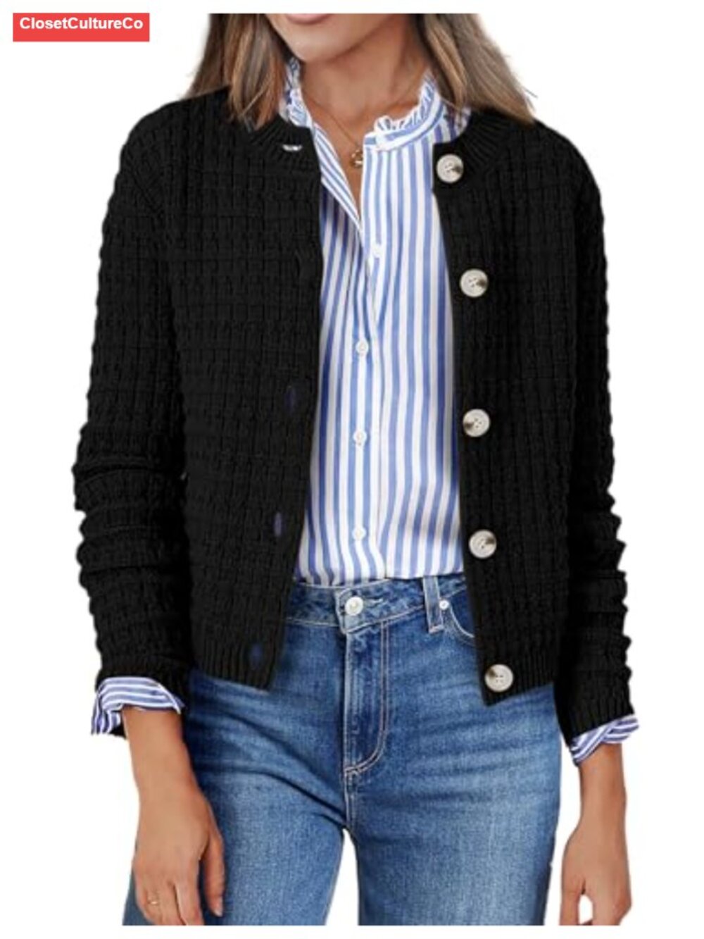 Zeagoo Women's Long Sleeve Knit Cropped Cardigan Button Down Sweater